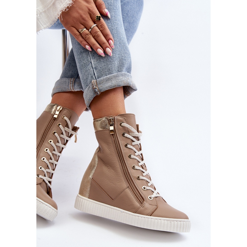 Zazoo 3081 Zapatillas Cuña Mujer Piel, Beige 1