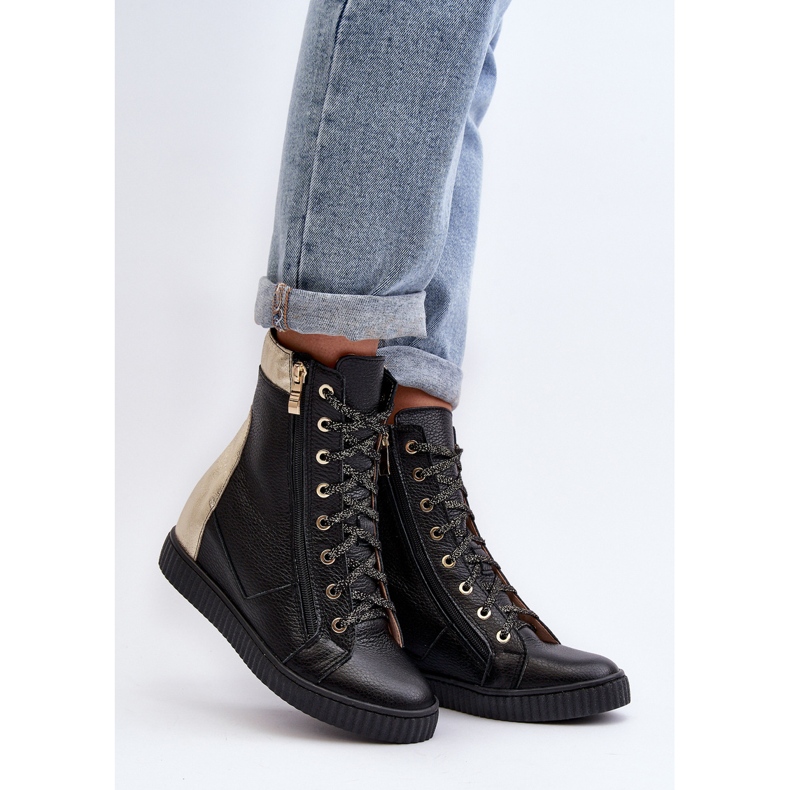 Zazoo 3081 Zapatillas con Cuña de Piel para Mujer, Negro 1