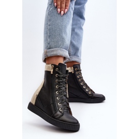 Zazoo 3081 Zapatillas con Cuña de Piel para Mujer, Negro 4