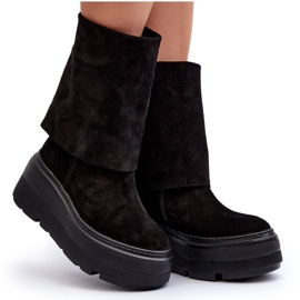 Zazoo 3410 Botines de ante para mujer con plataforma enorme, negro 10