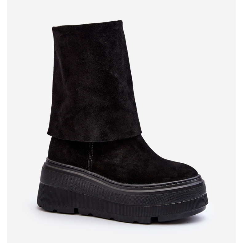 Zazoo 3410 Botines de ante para mujer con plataforma enorme, negro 2