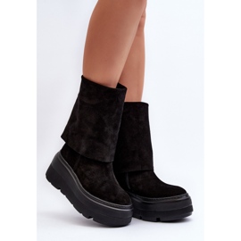 Zazoo 3410 Botines de ante para mujer con plataforma enorme, negro 3