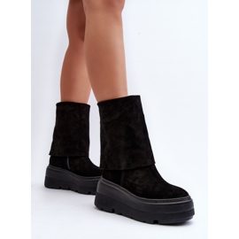 Zazoo 3410 Botines de ante para mujer con plataforma enorme, negro 5