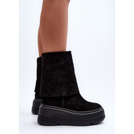 Zazoo 3410 Botines de ante para mujer con plataforma enorme, negro 6