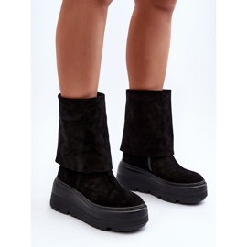 Zazoo 3410 Botines de ante para mujer con plataforma enorme, negro 7