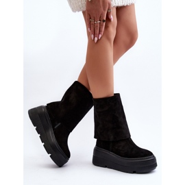 Zazoo 3410 Botines de ante para mujer con plataforma enorme, negro 8