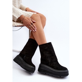 Zazoo 3410 Botines de ante para mujer con plataforma enorme, negro 9