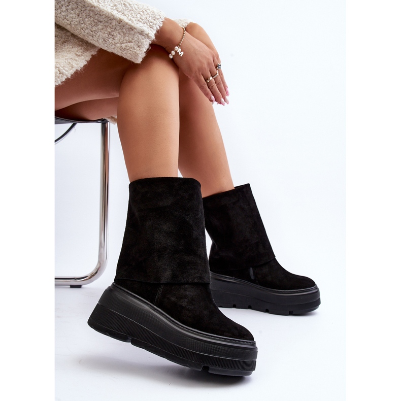 Zazoo 3410 Botines de ante para mujer con plataforma enorme, negro 1