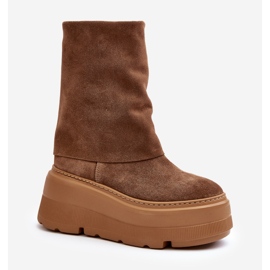 Zazoo 3410 Botines de ante para mujer con plataforma enorme en color camel marrón 1 Zazoo 3410 Botines de ante para mujer con plataforma enorme en color camel marrón 1