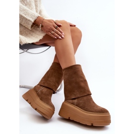 Zazoo 3410 Botines de ante para mujer con plataforma enorme en color camel marrón 7