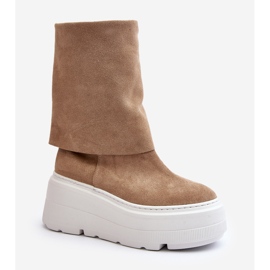 Zazoo 3410 Botines de ante para mujer con plataforma enorme, color beige 1 Zazoo 3410 Botines de ante para mujer con plataforma enorme, color beige 1