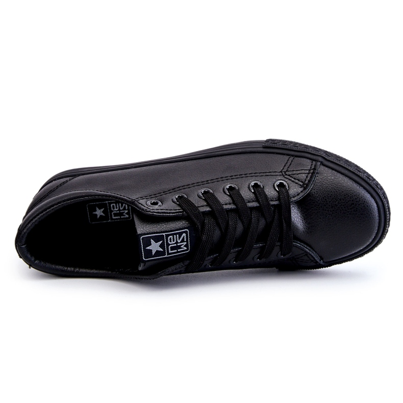 News Zapatillas de zapatillas negras clásicas atadas de cuero para mujeres negro 1