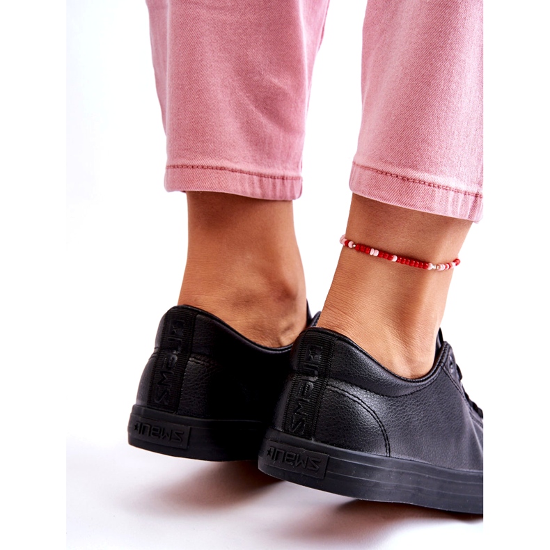 News Zapatillas de zapatillas negras clásicas atadas de cuero para mujeres negro 4