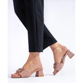 Mules de mujer en tejido con tacón bajo Shelovet rosa empolvado 1