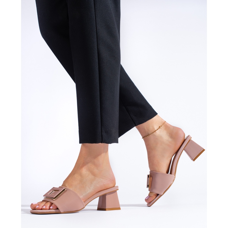 Mules de mujer en tejido con tacón bajo Shelovet rosa empolvado rosado 1