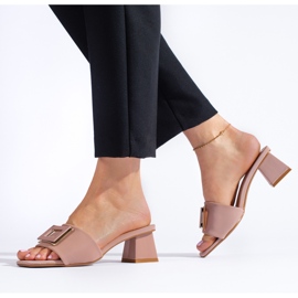 Mules de mujer en tejido con tacón bajo Shelovet rosa empolvado rosado 2 Mules de mujer en tejido con tacón bajo Shelovet rosa empolvado rosado 2