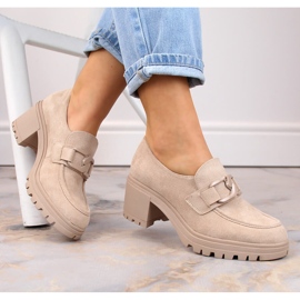 Zapatos mujer, mocasines de ante con tacón y plataforma, beige Vinceza 10921 4