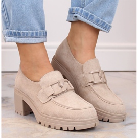 Zapatos mujer, mocasines de ante con tacón y plataforma, beige Vinceza 10921 6