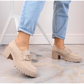 Zapatos mujer, mocasines de ante con tacón y plataforma, beige Vinceza 10921 5