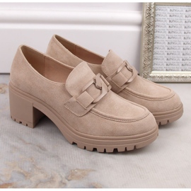 Zapatos mujer, mocasines de ante con tacón y plataforma, beige Vinceza 10921 2