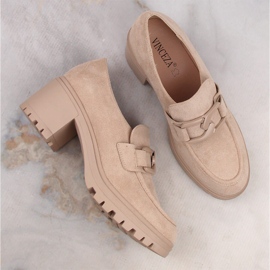 Zapatos mujer, mocasines de ante con tacón y plataforma, beige Vinceza 10921 3