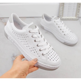 Deportivas mujer cómodas piel calada blanco Rieker L8849-80 9