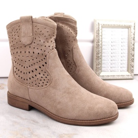 Botines de mujer calados en ante beige S.Barski HY66-135 2