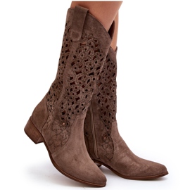 Zazoo 3403 Botas Caladas De Tacón Bajo Para Mujer, Beige Oscuro 11