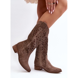 Zazoo 3403 Botas Caladas De Tacón Bajo Para Mujer, Beige Oscuro 6