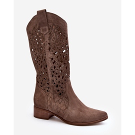 Zazoo 3403 Botas Caladas De Tacón Bajo Para Mujer, Beige Oscuro 4