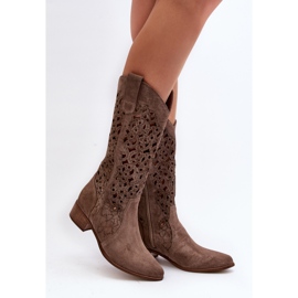 Zazoo 3403 Botas Caladas De Tacón Bajo Para Mujer, Beige Oscuro 5