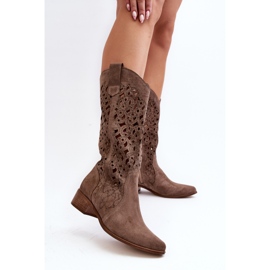 Zazoo 3403 Botas Caladas De Tacón Bajo Para Mujer, Beige Oscuro 7