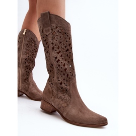 Zazoo 3403 Botas Caladas De Tacón Bajo Para Mujer, Beige Oscuro 9