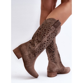Zazoo 3403 Botas Caladas De Tacón Bajo Para Mujer, Beige Oscuro 2