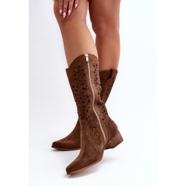 Zazoo 3403 Botas de Mujer Caladas Marrón con Tacón Bajo 6