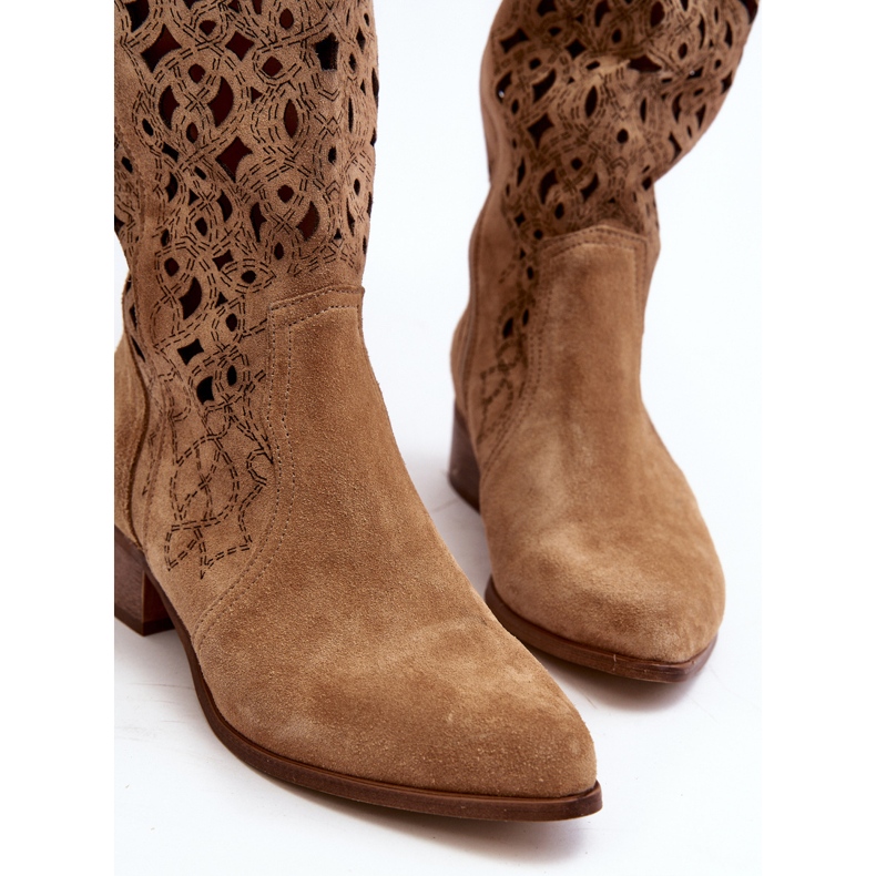 Zazoo 3403 Botas Caladas De Tacón Bajo Para Mujer, Beige 1