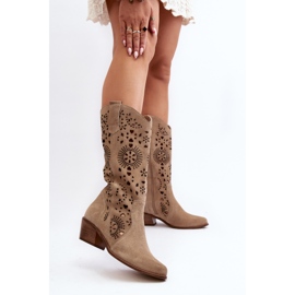 Zazoo 3396 Botas Media Pierna Ante Calado Beige Claro 3