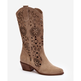 Zazoo 3396 Botas Media Pierna Ante Calado Beige Claro 1