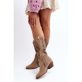 Zazoo 3396 Botas Media Pierna Ante Calado Beige Claro 4