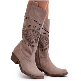 Zazoo 4043 Botas Cappucino Ante Calado Tacón Bajo beige 11