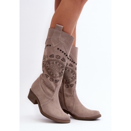 Zazoo 4043 Botas Cappucino Ante Calado Tacón Bajo beige 4