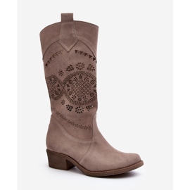 Zazoo 4043 Botas Cappucino Ante Calado Tacón Bajo beige 3
