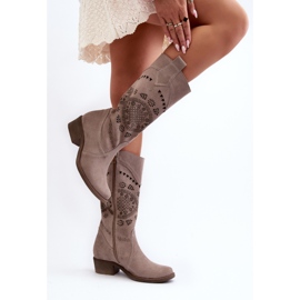 Zazoo 4043 Botas Cappucino Ante Calado Tacón Bajo beige 7