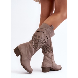 Zazoo 4043 Botas Cappucino Ante Calado Tacón Bajo beige 8