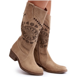 Zazoo 4043 Botas Tacón Bajo Ante Calado Beige 11