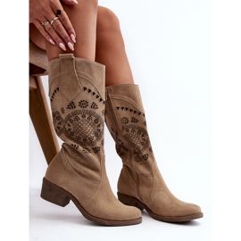 Zazoo 4043 Botas Tacón Bajo Ante Calado Beige 10