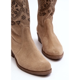 Zazoo 4043 Botas Tacón Bajo Ante Calado Beige 1 Zazoo 4043 Botas Tacón Bajo Ante Calado Beige 1