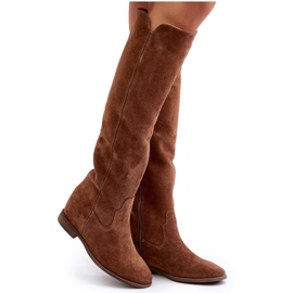 Zazoo 3407 Botas hasta la rodilla de ante con tacón plano camel marrón 12