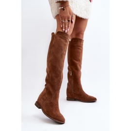 Zazoo 3407 Botas hasta la rodilla de ante con tacón plano camel marrón 7