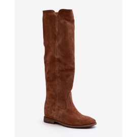 Zazoo 3407 Botas hasta la rodilla de ante con tacón plano camel marrón 4